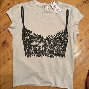 Full Tilt Short Sleeve Tee with Black Lace Bralette Graphic